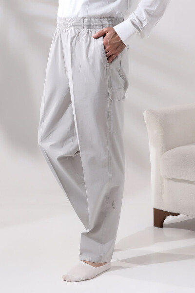 Men's Gray Side Pocket Cargo Sweatpants with Elastic Waist for Hajj and Umrah - IHVAN ONLINE