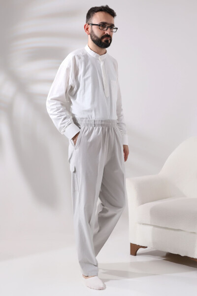 Men's Gray Side Pocket Cargo Sweatpants with Elastic Waist for Hajj and Umrah - 6