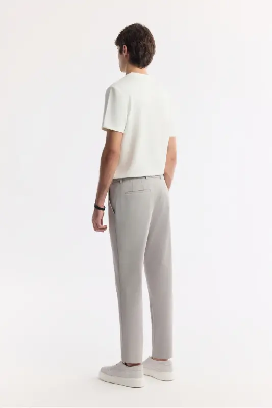 Men's Gray Side Pocket Elastic Waist Textured Pants - 3