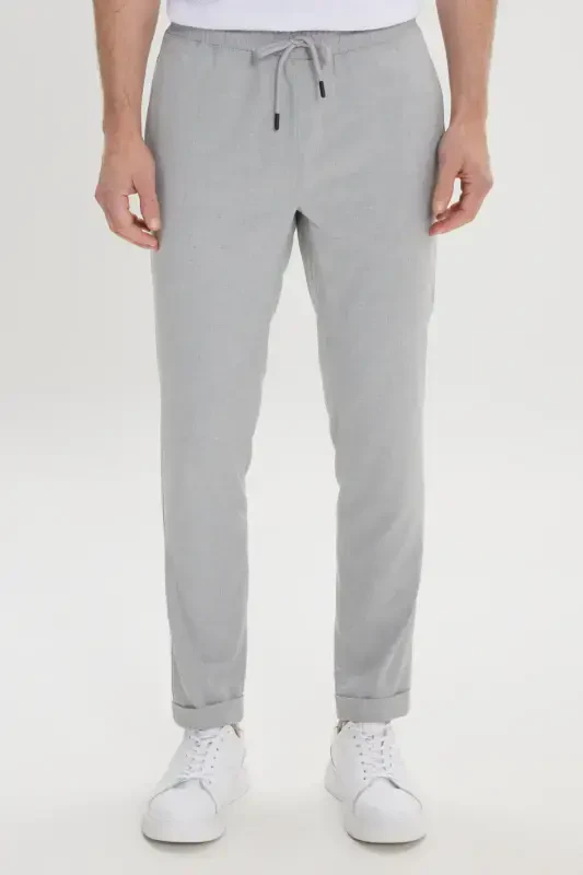 Men's Gray Slim Fit Comfort Fit Drawstring Waist Side Pocket Jogger Pants-Gray - 1