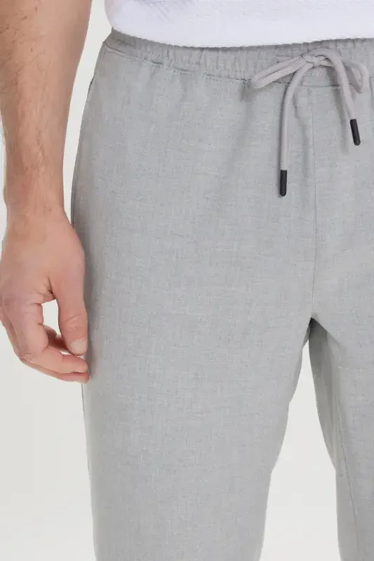 Men's Gray Slim Fit Comfort Fit Drawstring Waist Side Pocket Jogger Pants-Gray - 7