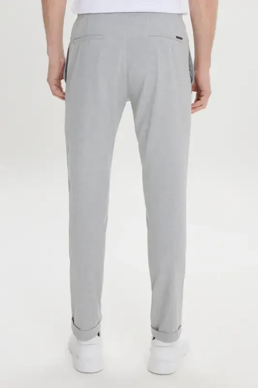 Men's Gray Slim Fit Comfort Fit Drawstring Waist Side Pocket Jogger Pants-Gray - 9