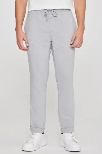 Men's Gray Slim Fit Comfort Fit Drawstring Waist Side Pocket Jogger Pants-Gray - 5