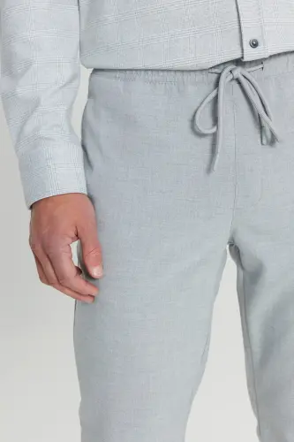 Men's Gray Slim Fit Comfort Fit Drawstring Waist Side Pocket Jogger Pants-Gray - 6