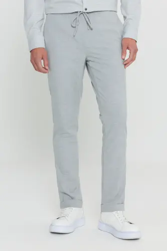 Men's Gray Slim Fit Comfort Fit Drawstring Waist Side Pocket Jogger Pants-Gray - 7