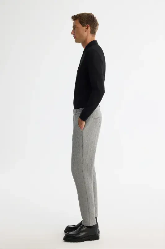 Men's Gray Slim Fit Herringbone Textured Side Elastic - 2