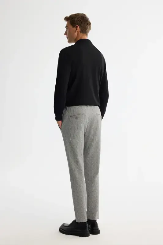 Men's Gray Slim Fit Herringbone Textured Side Elastic - 3