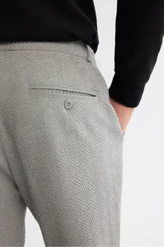 Men's Gray Slim Fit Herringbone Textured Side Elastic - 5