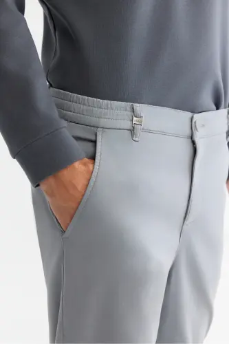 Men's Gray Slim Fit Side Elastic Soft Touch Trousers - 4