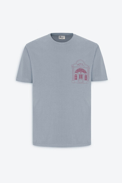 Men's Gray Standard Fit Regular Fit 100% Cotton Printed Crew Neck T-Shirt - 14