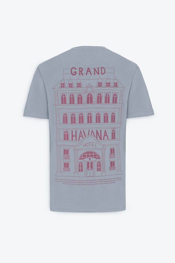 Men's Gray Standard Fit Regular Fit 100% Cotton Printed Crew Neck T-Shirt - 15