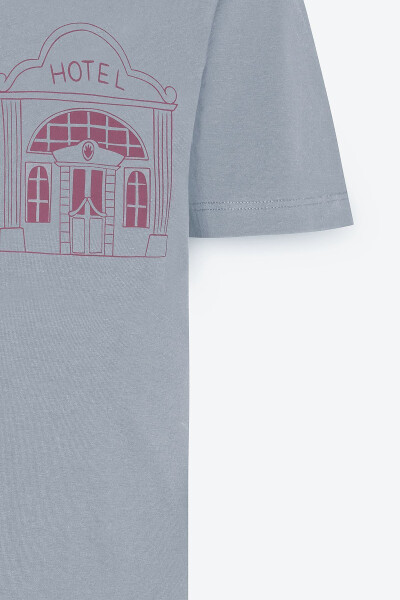 Men's Gray Standard Fit Regular Fit 100% Cotton Printed Crew Neck T-Shirt - 17