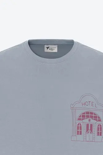 Men's Gray Standard Fit Regular Fit 100% Cotton Printed Crew Neck T-Shirt - AC&CO / ALTINYILDIZ CLASSICS (1)