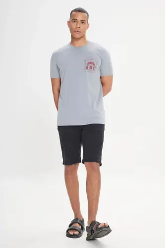 Men's Gray Standard Fit Regular Fit 100% Cotton Printed Crew Neck T-Shirt - 7