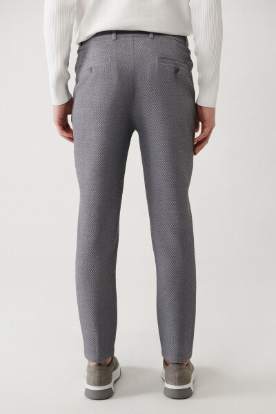 Men's Gray Suit Trousers with Side Pockets, 360 Degree Stretch, Elastic Waistband, Cotton Slim Fit A3 - 4