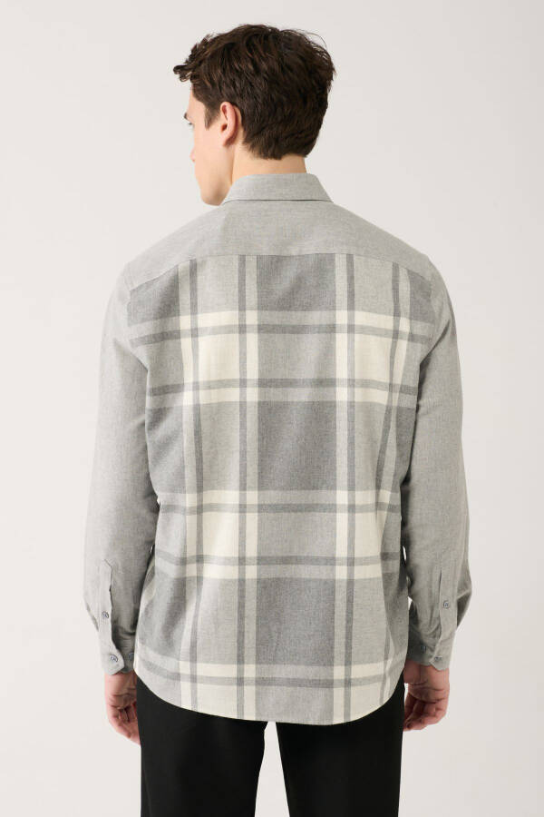 Men's Gray Unisex Lumberjack Shirt Button Down Collar 100% Cotton Plaid Flannel Comfort Fit A32y2119 - 4