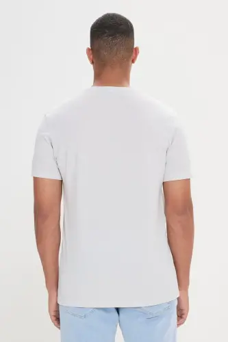 Men's Gray-White Easy Iron Slim Fit Narrow Cut Crew Neck Jacquard T-shirt-Gray - 4
