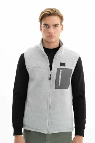 Men's Gray Winter Zipper Pocket Full Zipper Short Sleeve Regular Fit Vest K26424674201-Gray - 7