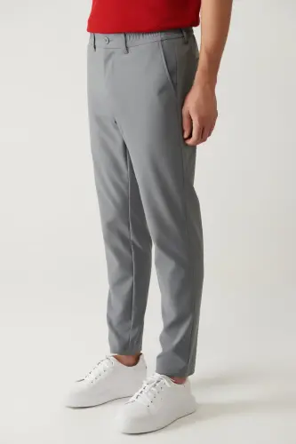 Men's Gray Zeugma Slim Fit Pants with Elastic Waistband, 360 Degree Stretch Technical Fabric A41y3077 - 3