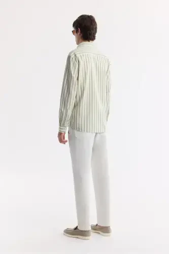 Men's Green 100% Cotton Button-Down Collar Linen Textured S - 4