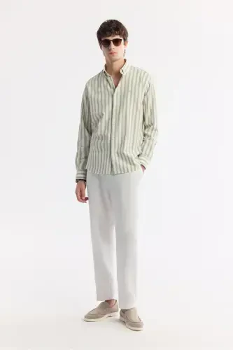 Men's Green 100% Cotton Button-Down Collar Linen Textured S - 5