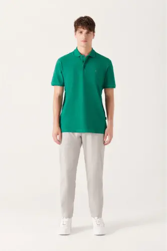 Men's Green 100% Cotton Cooling Polo Neck T-Shirt E001004-Green - 5