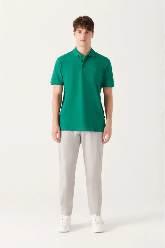 Men's Green 100% Cotton Cooling Polo Neck T-Shirt E001004-Green - 5