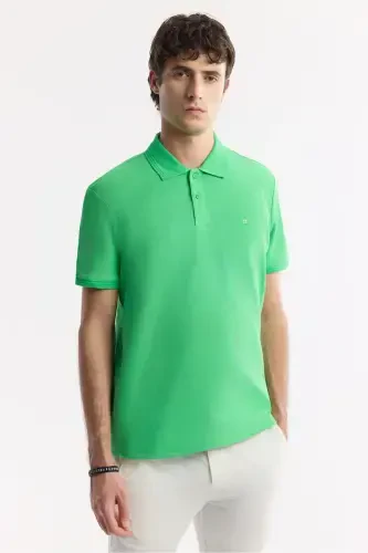 Men's Green 100% Cotton Quick-Drying Regular Fit Non-Wrinkle Polo Collar T-shirt B001032 - 5
