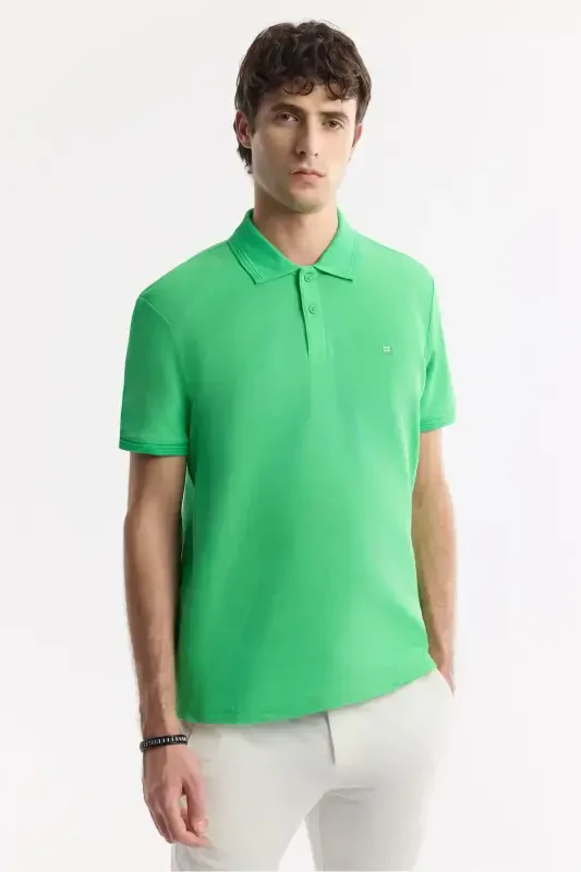 Men's Green 100% Cotton Quick-Drying Regular Fit Non-Wrinkle Polo Collar T-shirt B001032 - 5