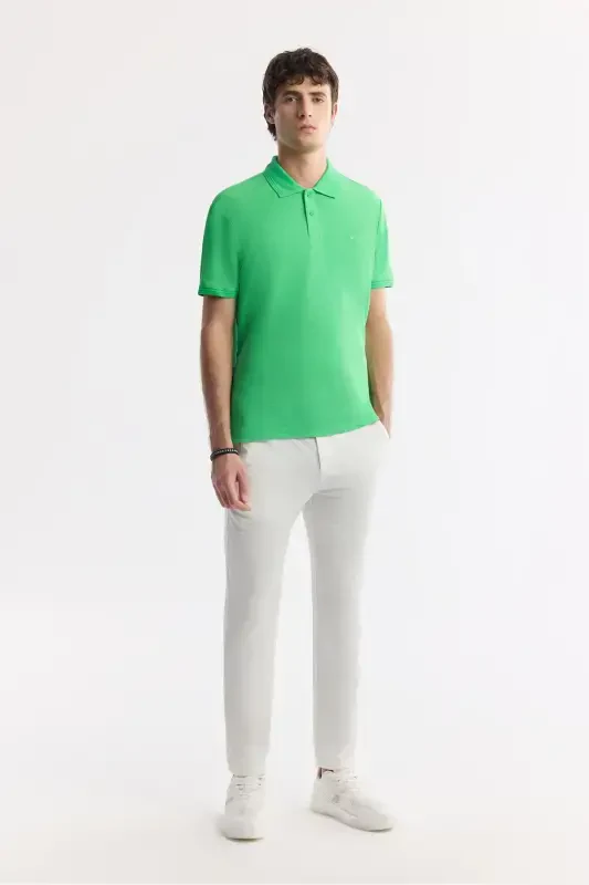 Men's Green 100% Cotton Quick-Drying Regular Fit Non-Wrinkle Polo Collar T-shirt B001032 - 6