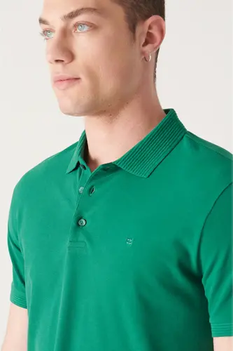 Men's Green 3 Button 100% Egyptian Cotton Polo Shirt - AVVA (1)