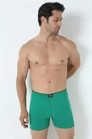 Men's Green Button-Down Boxer 3-Pack 100% Cotton Jersey - 14