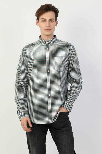 Men's green, long-sleeved, regular fit shirt. - 3