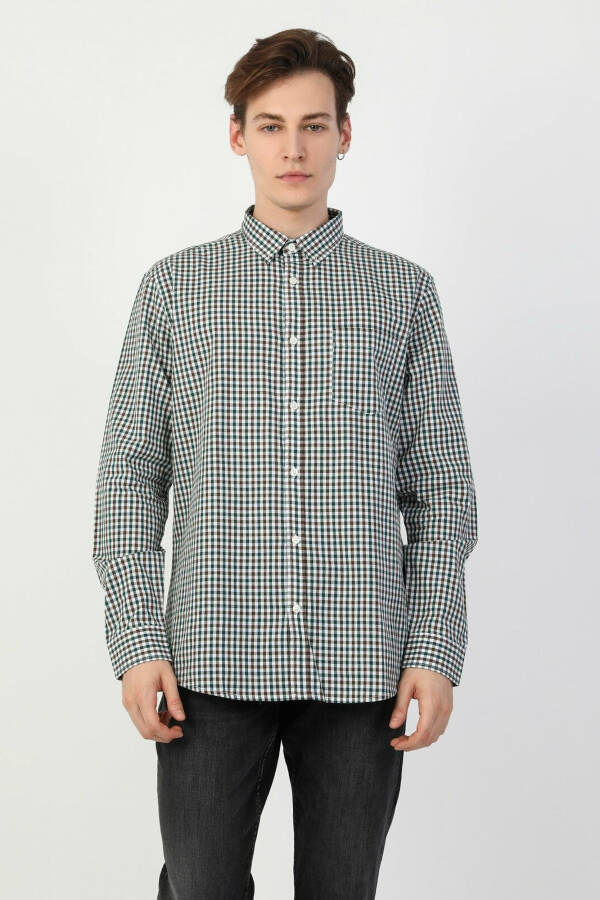 Men's green, long-sleeved, regular fit shirt. - 4