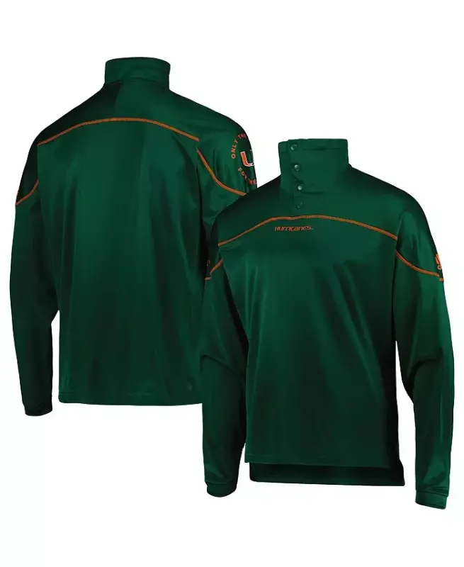 Men's Green Miami Hurricanes AEROREADY Knit Quarter-Snap Jacket-Green - ADIDAS