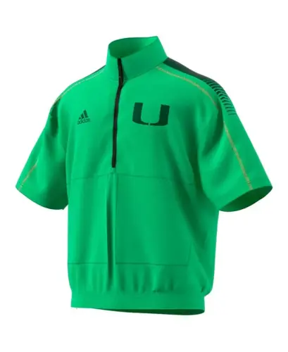 Men's Green Miami Hurricanes Miami Nights Strategy Half-Zip Short Sleeve Jacket-Green - ADIDAS (1)