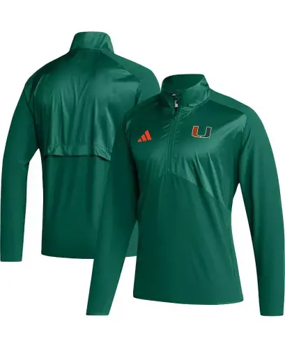 Men's Green Miami Hurricanes Sideline AEROREADY Raglan Sleeve Quarter-Zip Jacket-Green - 1