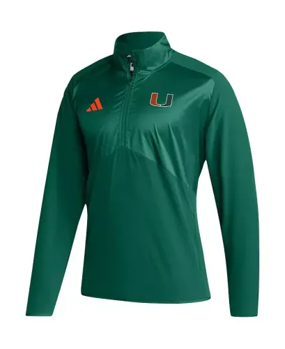 Men's Green Miami Hurricanes Sideline AEROREADY Raglan Sleeve Quarter-Zip Jacket-Green - 3