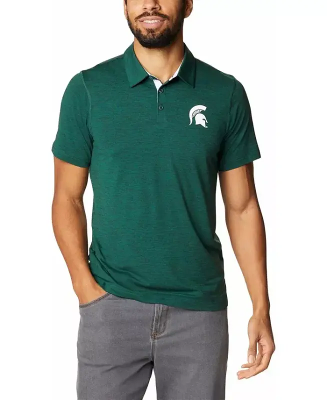 Men's Green Michigan State Spartans Tech Trail Space Dye Omni-Shade Polo - 5