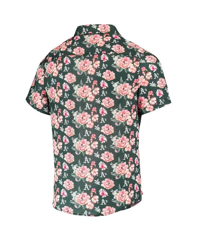 Men's Green Oakland Athletics Floral Linen Button-Up Shirt - 3