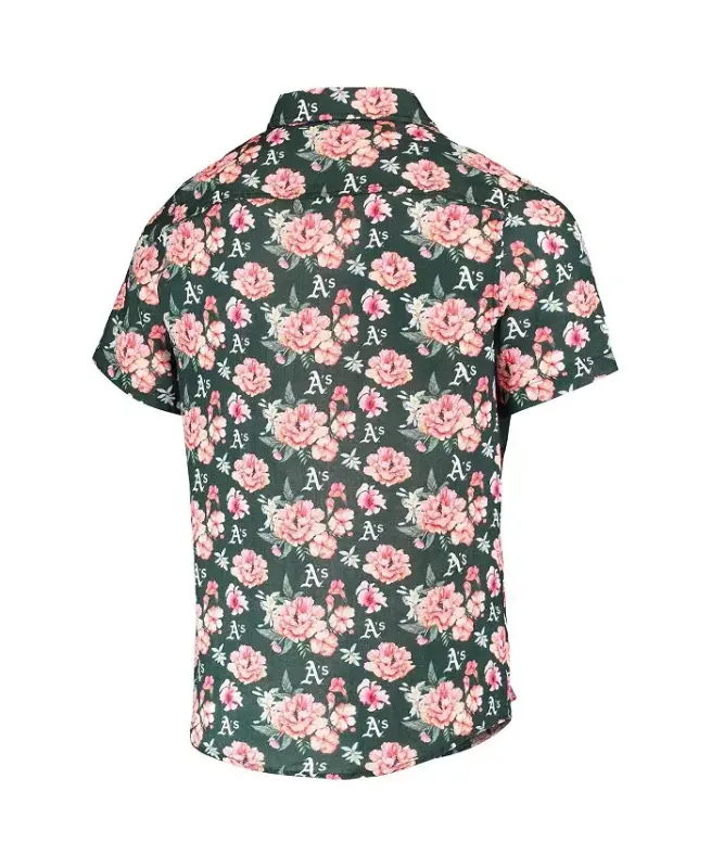 Men's Green Oakland Athletics Floral Linen Button-Up Shirt - 2