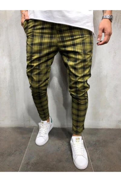 Men's Green Plaid Jogger Pants - AYAKUYDUR