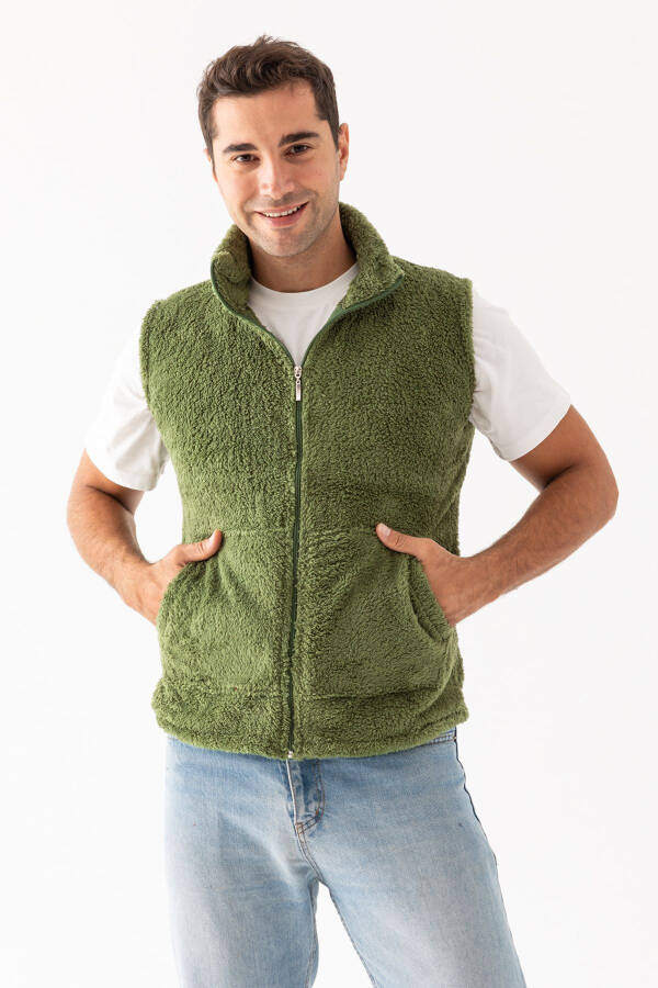 Men's green plush vest - 1