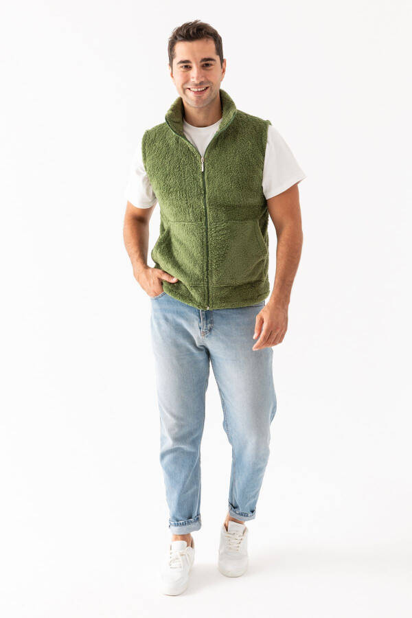 Men's green plush vest - 2