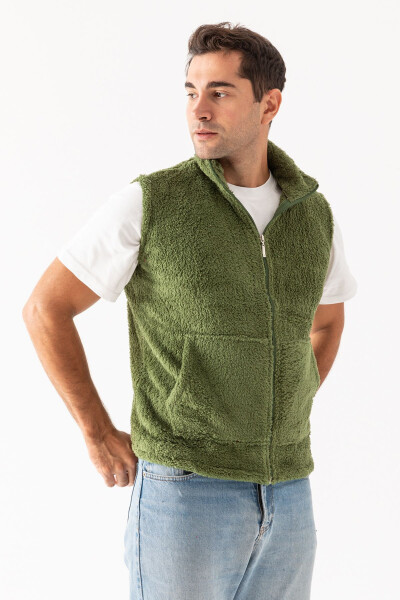 Men's green plush vest - 3