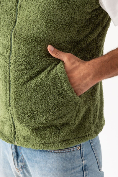 Men's green plush vest - 4