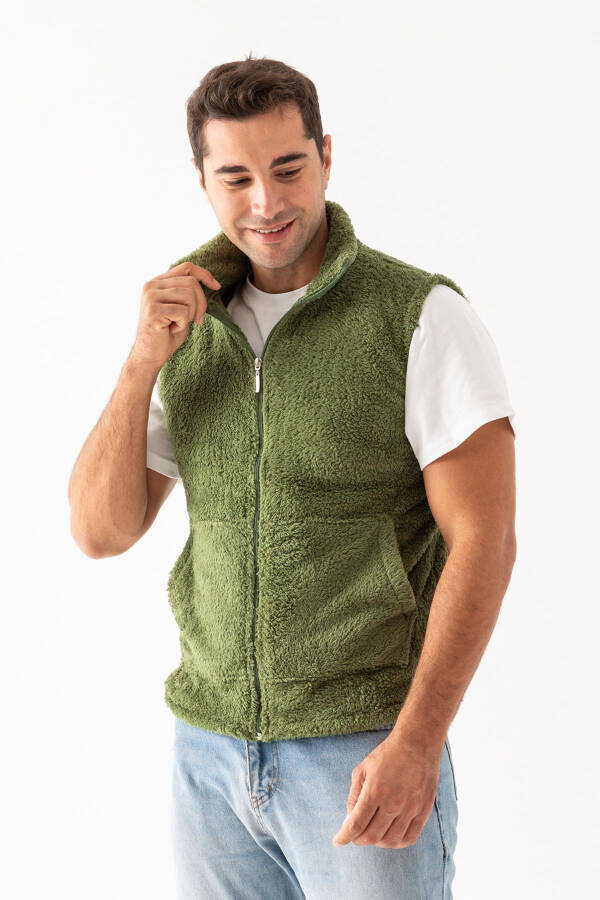 Men's green plush vest - 6