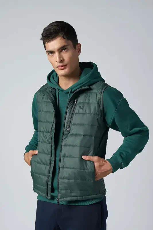 Men's Green Pocket Zipper Sleeveless Casual Vest 1268 - BILCEE