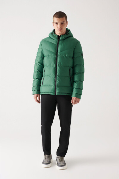 Men's Green Puffer Jacket Water Repellent Windproof Quilted Hooded Comfort Fit E006011 - 12