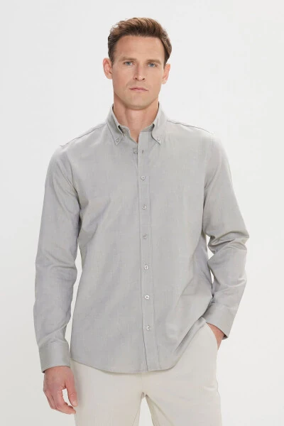 Men's Green Slim Fit Narrow Cut Button-Down Collar 100% P - ALTINYILDIZ CLASSICS